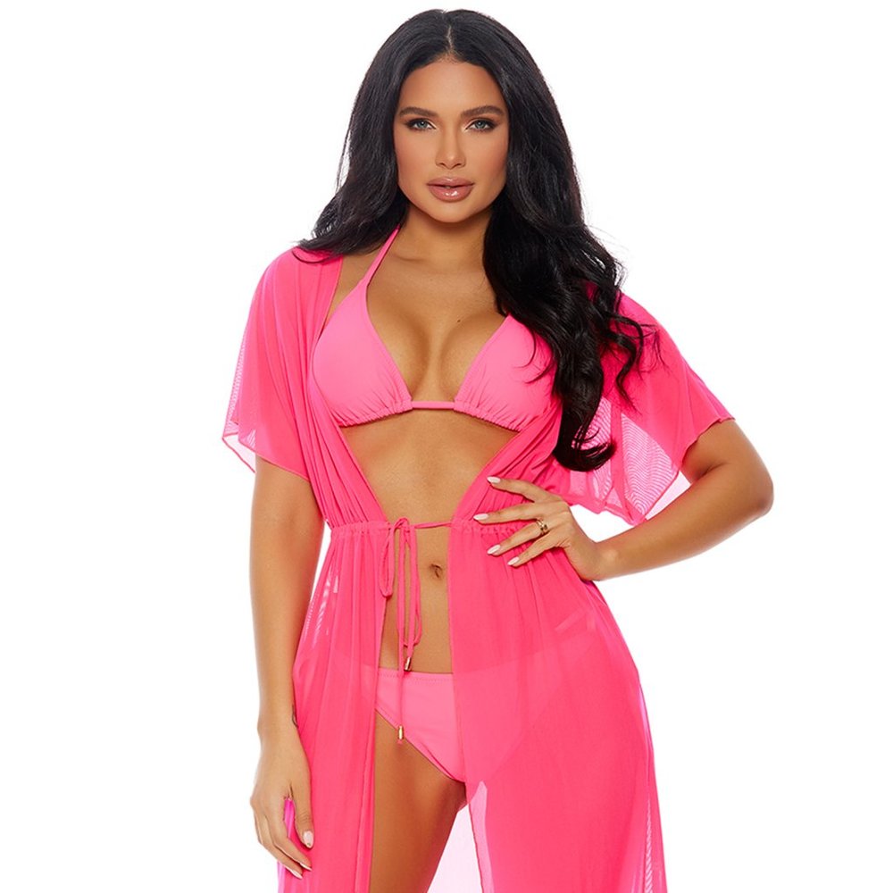 Halter String Bikini with Swim Coverup Set Pink
